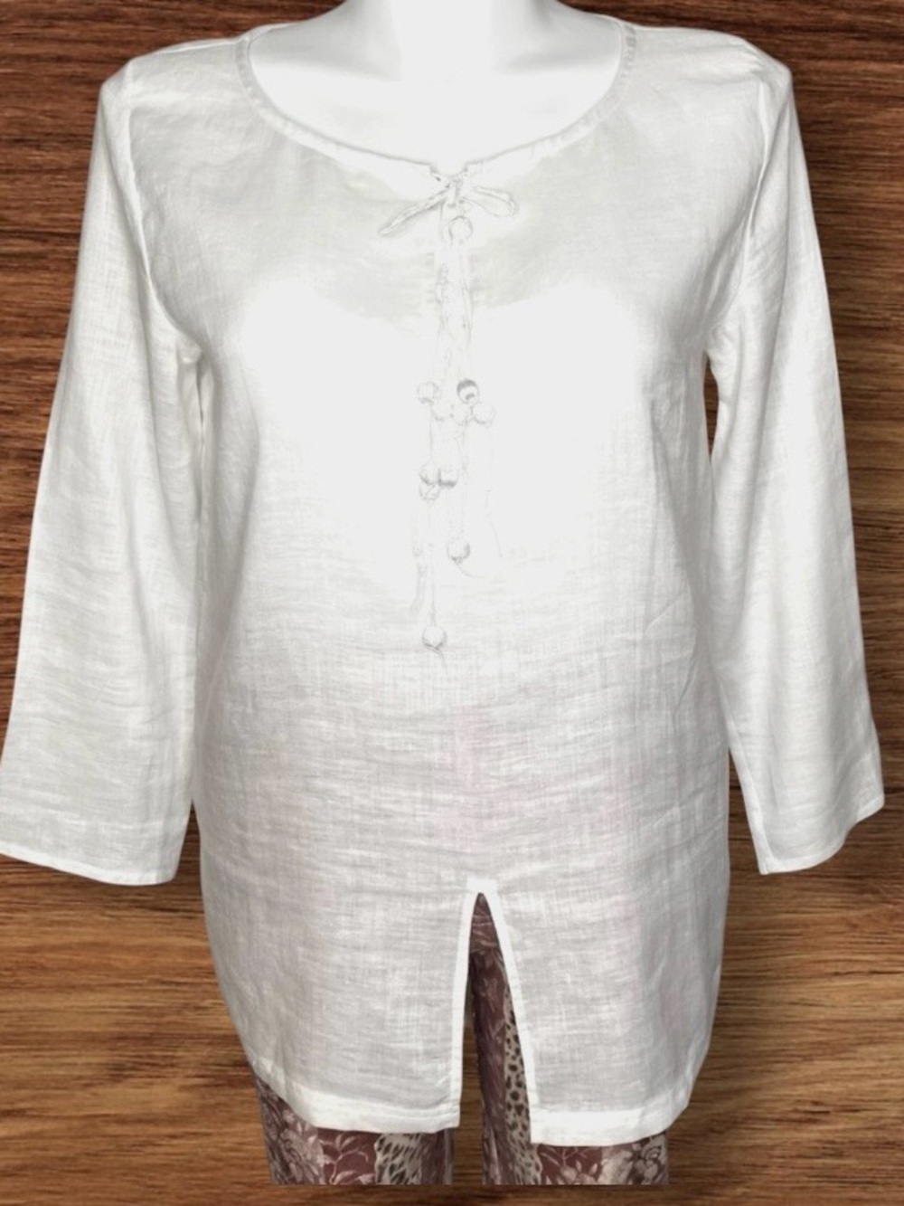 ios off white linen boho tunic top with ties